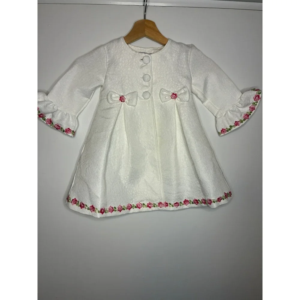 Blueberi Boulevard Dress Girls 24M White BBSIH59 Jacquard Floral Rose Dress